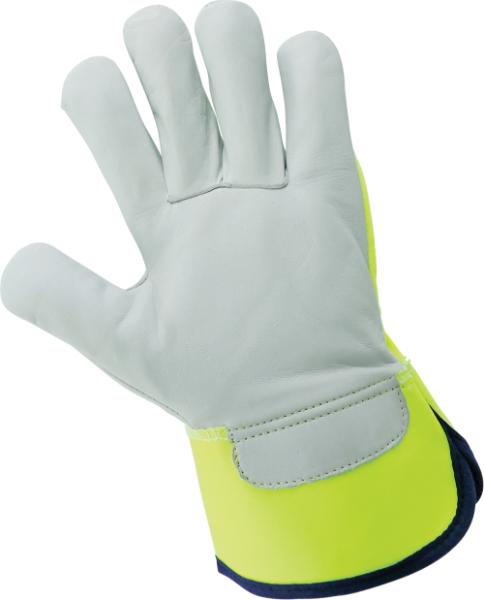 10 (L) Hi-Vis Yellow/Green Canvas Back With Goatskin Leather Palm Gloves