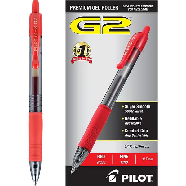 31022-PILOT - PEN, PILOT G2 RED 0.7MM GEL ROLLER