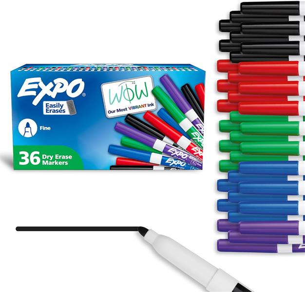 2003893 - DRY ERASE MARKERS, FINE TIP 36 COUNT ASS